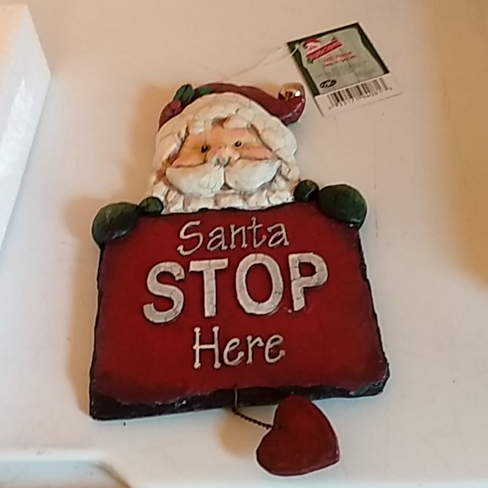 Wall plaque - rustic Santa Santa stop here NIB